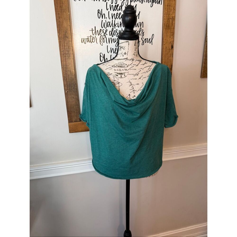 Free People We The Free Women's Cowl Neck Just Chill Oversized Boho Top Teal XS